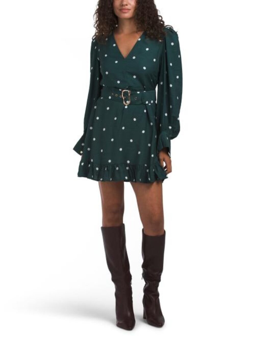 WHITE CLOSET Long Sleeve Polka Dot Mini Dress